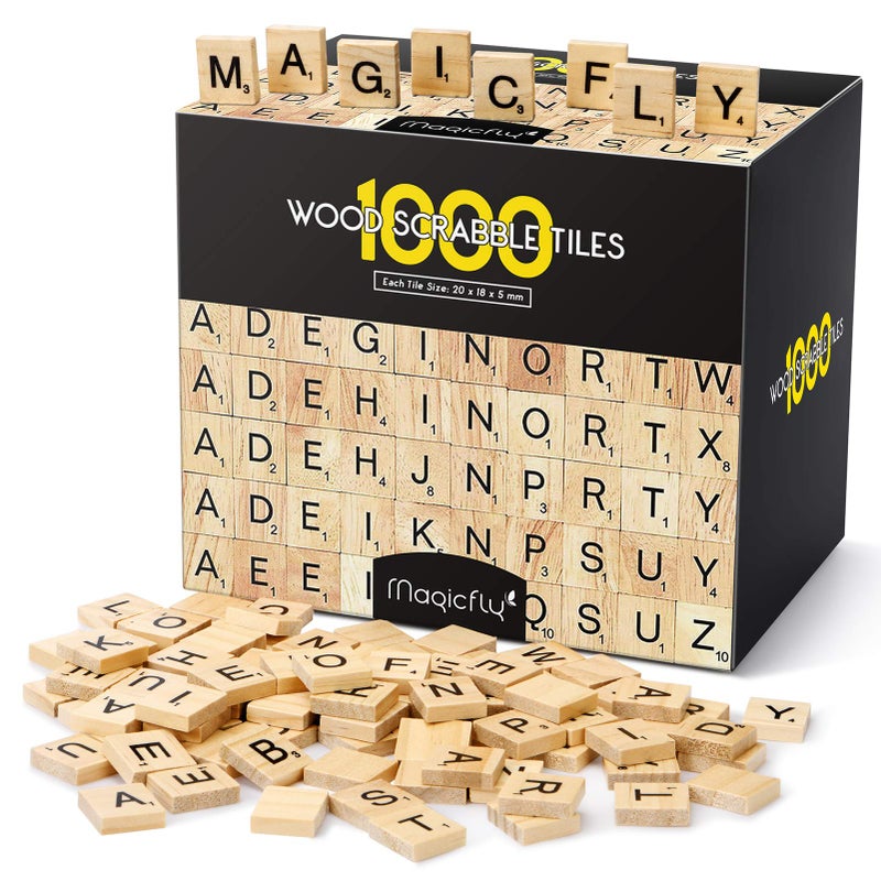 Magicfly 1000 Pcs Scrabble Tiles, Wooden Letter Tiles, A-Z Capital Letters for Crafts, Spelling,Scrabble Crossword Game - Image 1